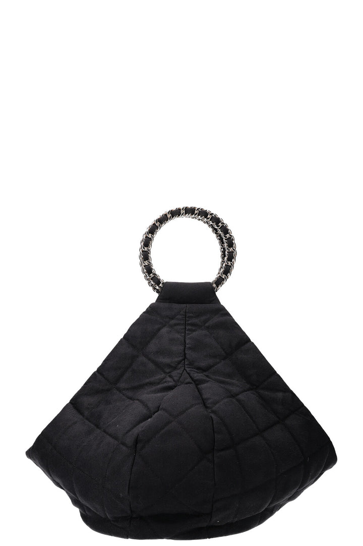 CHANEL Chain Ring Hobo Bag Quilted Jersey Anthracite