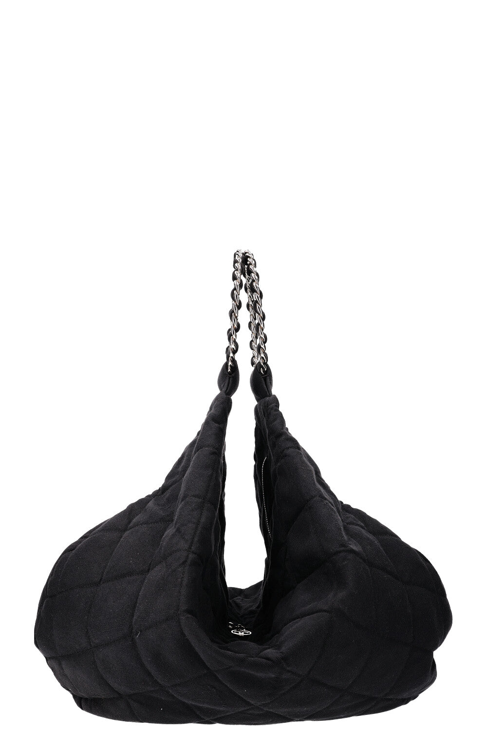 CHANEL Chain Ring Hobo Bag Quilted Jersey Anthracite
