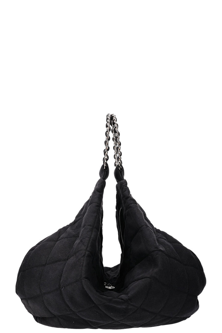 CHANEL Chain Ring Hobo Bag Quilted Jersey Anthracite