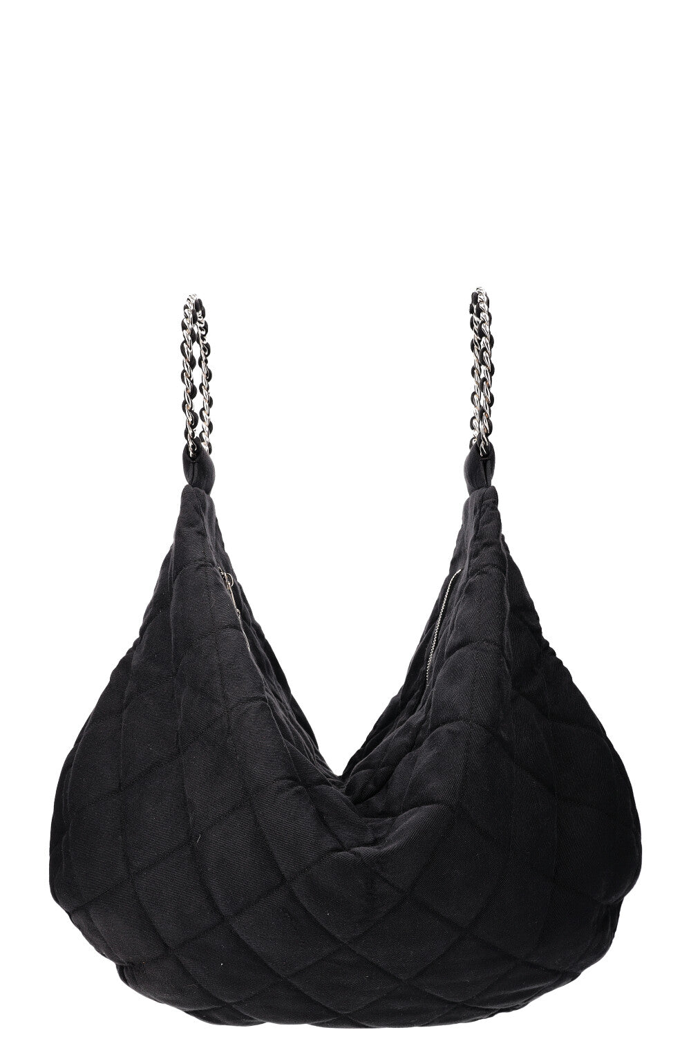 CHANEL Chain Ring Hobo Bag Quilted Jersey Anthracite