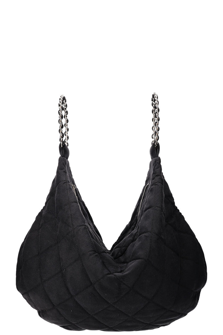 CHANEL Chain Ring Hobo Bag Quilted Jersey Anthracite