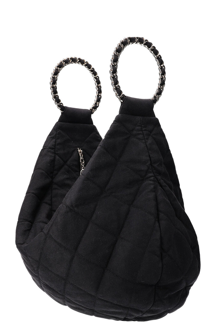CHANEL Chain Ring Hobo Bag Quilted Jersey Anthracite