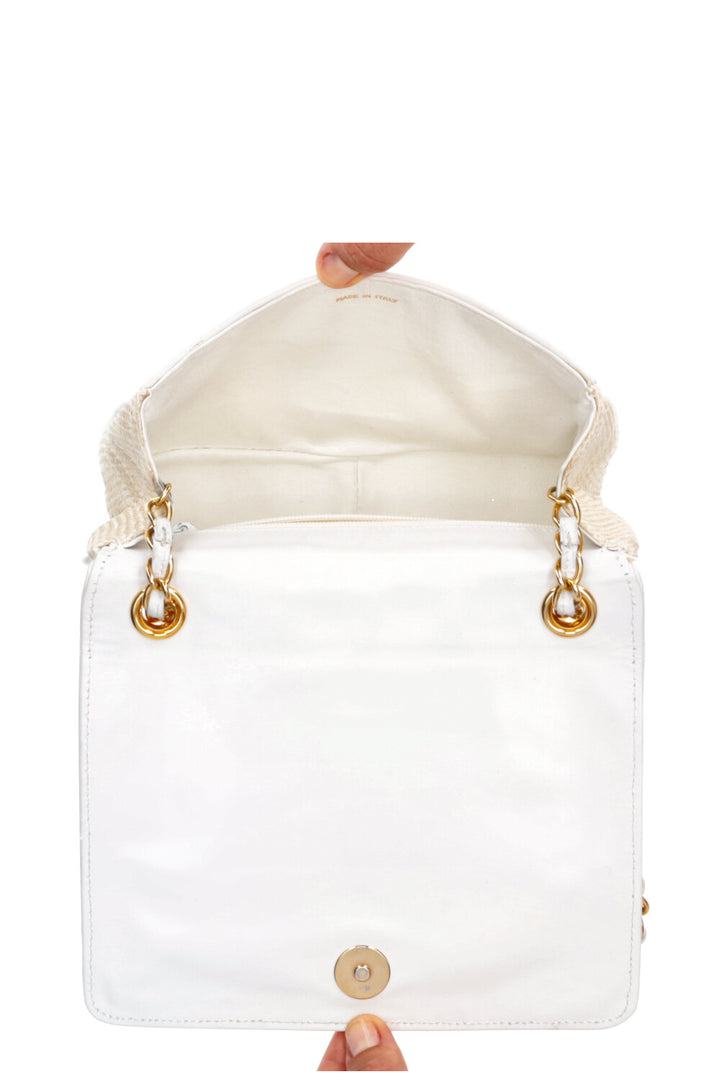 CHANEL Raffia Bag Beige and White