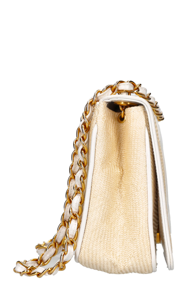 CHANEL Raffia Bag Beige and White