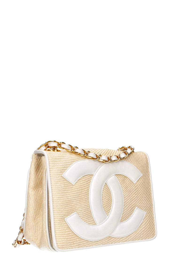 CHANEL Raffia Bag Beige and White