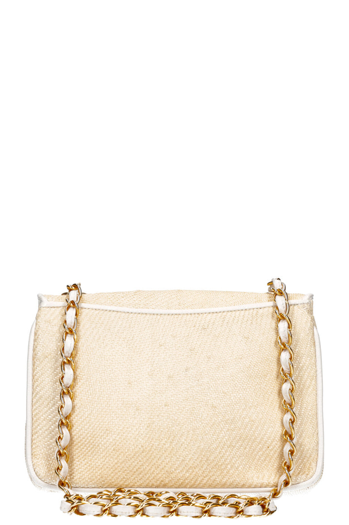 CHANEL Raffia Bag Beige and White