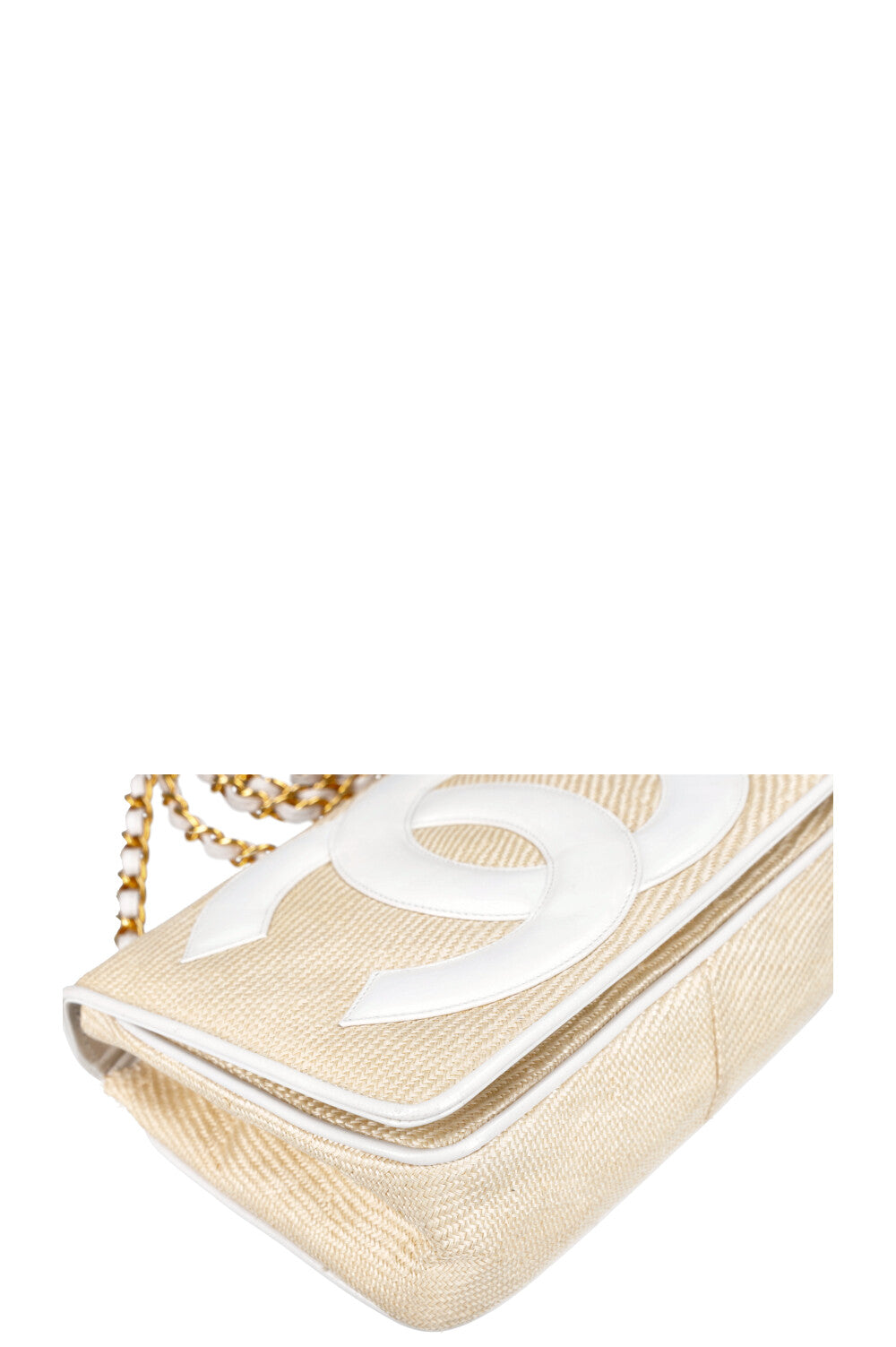 CHANEL Raffia Bag Beige and White