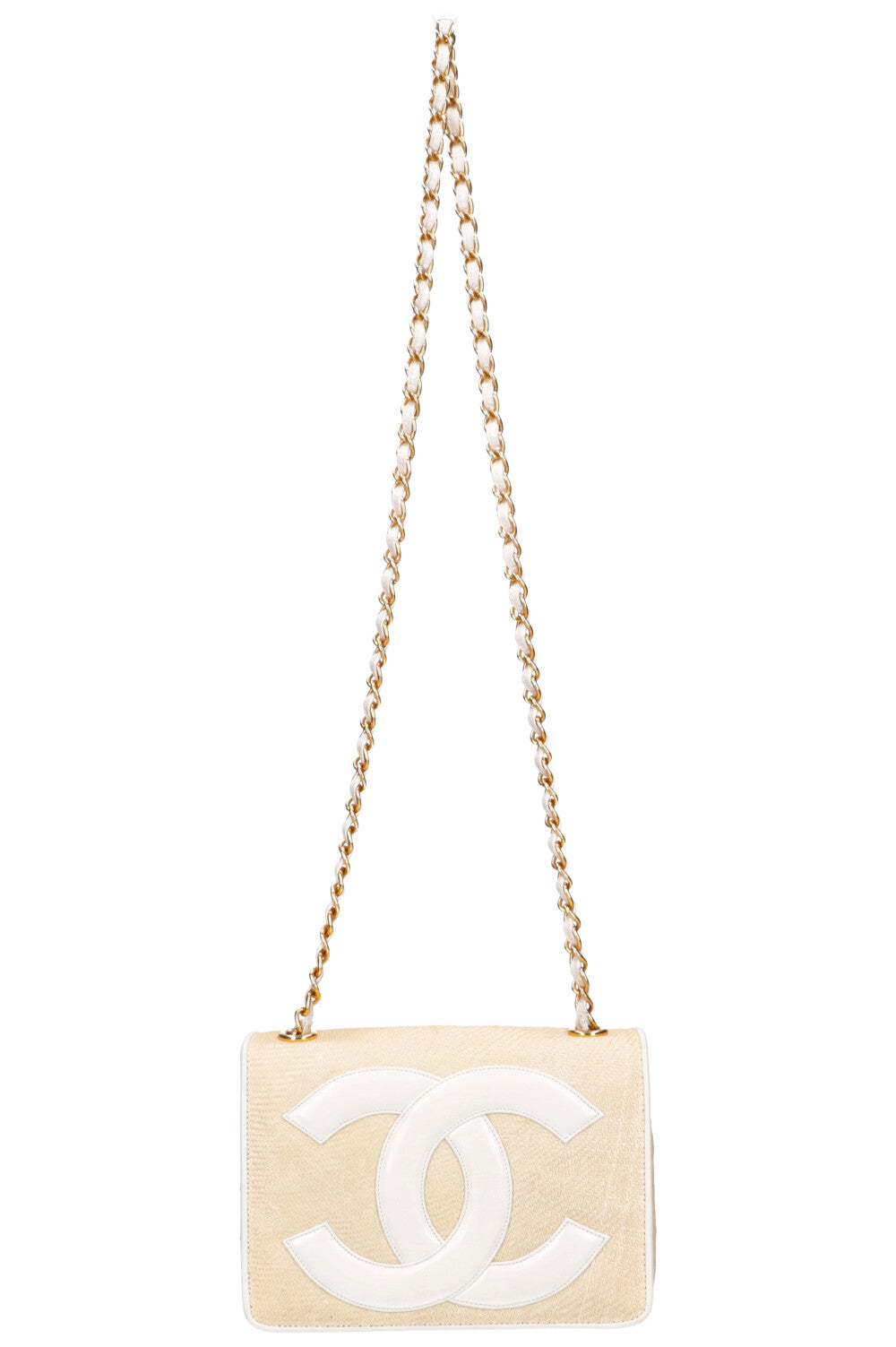 CHANEL Raffia Bag Beige and White