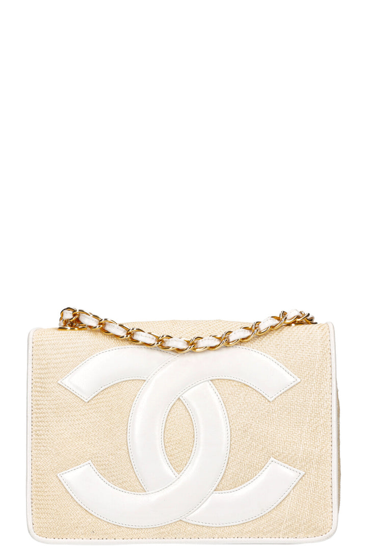 CHANEL Raffia Bag Beige and White