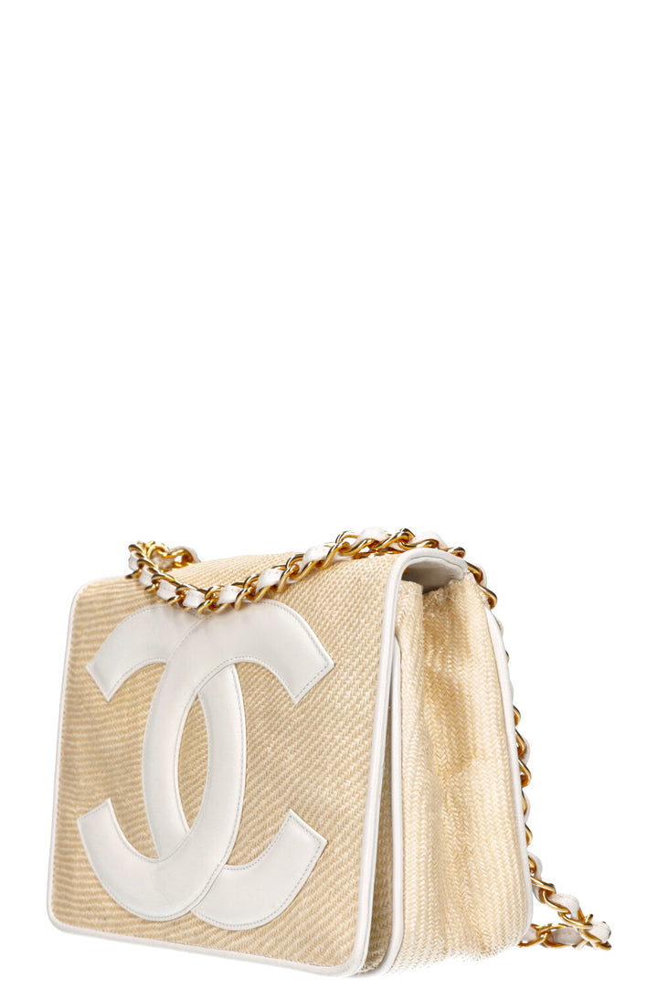 CHANEL Raffia Bag Beige and White