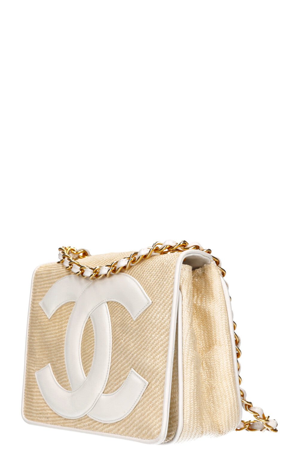 Chanel Beige/Natural Woven Raffia and Sequin CC Flap Bag - Yoogi's Closet