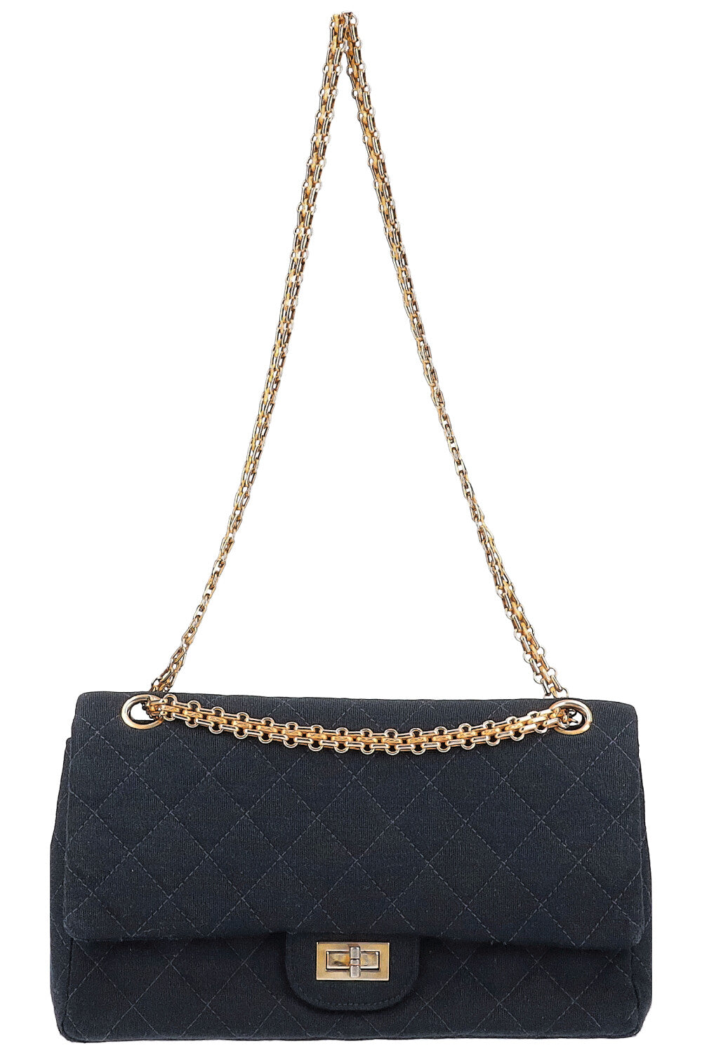 CHANEL Vintage 2.55 Double Flap Bag Jersey Navy REAWAKE