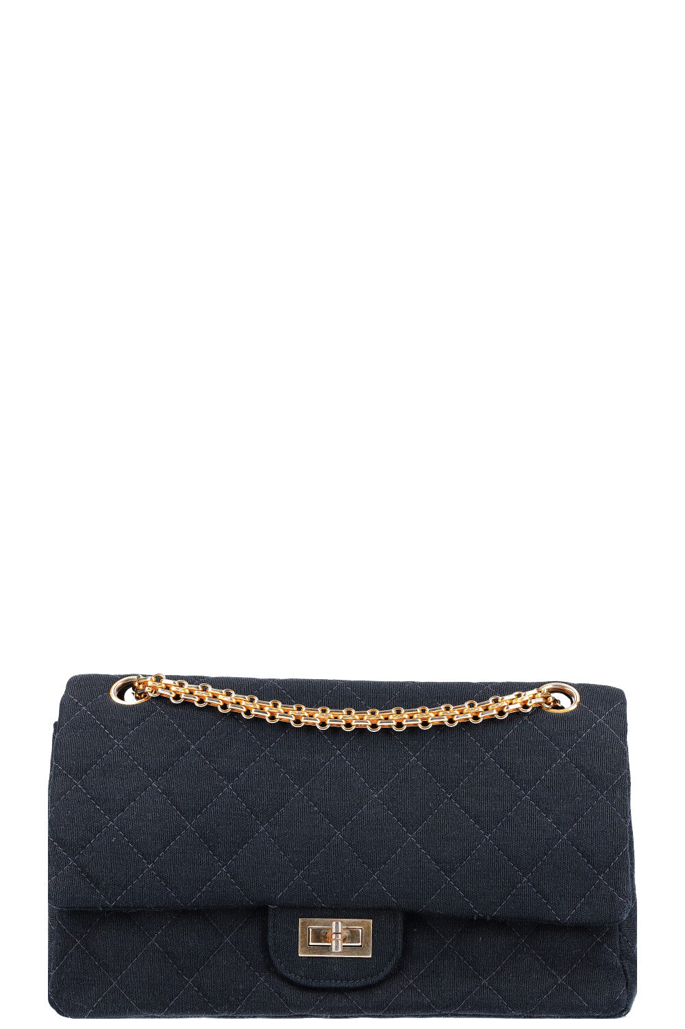 CHANEL Vintage 2.55 Double Flap Bag Jersey Navy