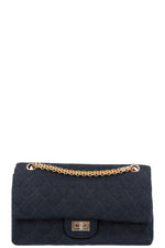 CHANEL Vintage 2.55 Double Flap Bag Jersey Navy
