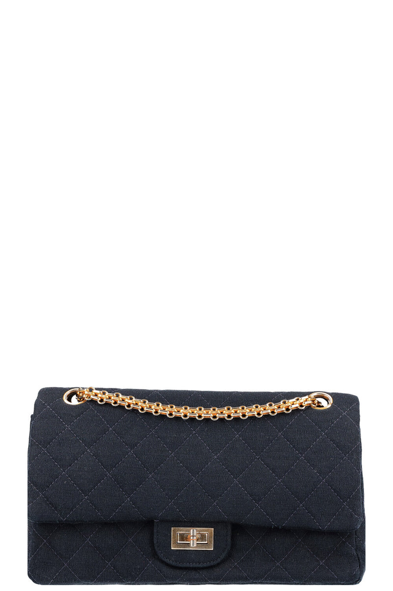 CHANEL Vintage 2.55 Double Flap Bag Jersey Navy