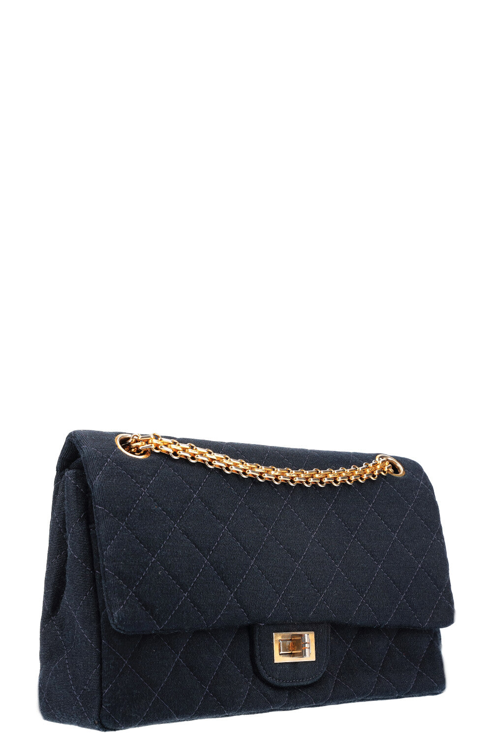 CHANEL Vintage 2.55 Double Flap Bag Jersey Navy