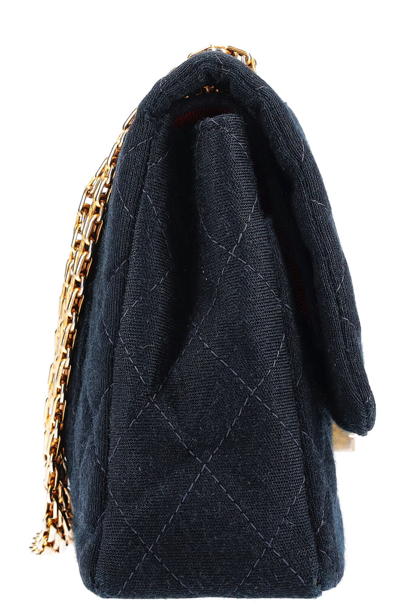 CHANEL Vintage 2.55 Double Flap Bag Jersey Navy