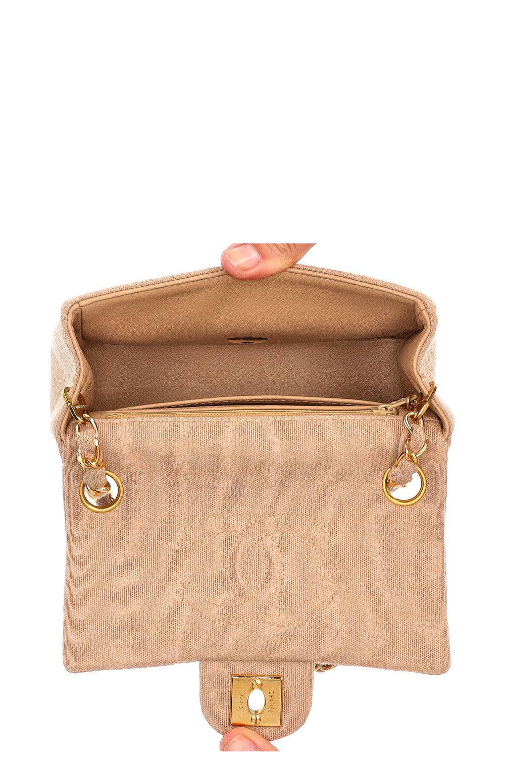 CHANEL Square Flap Bag Jersey Beige