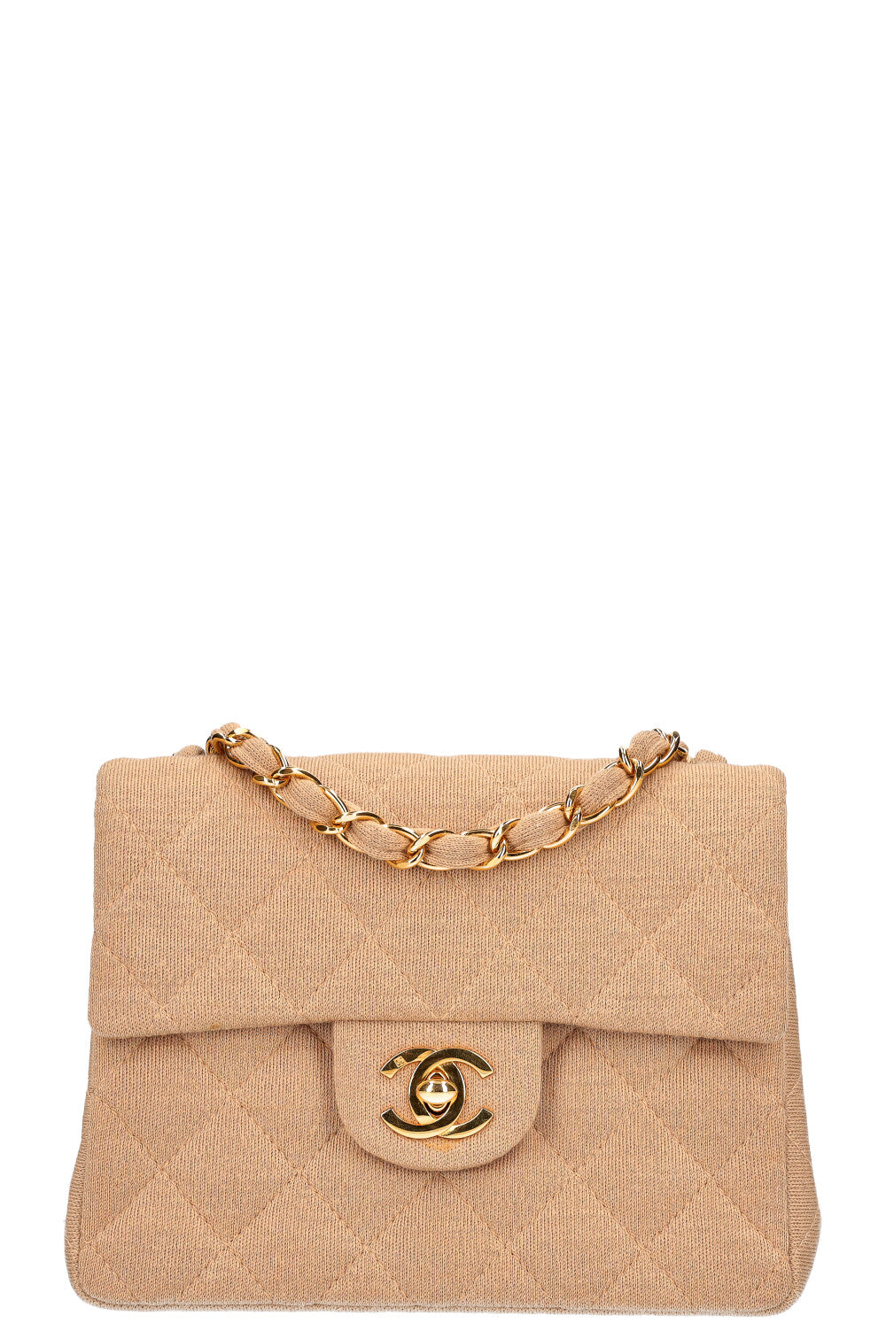 CHANEL Square Flap Bag Jersey Beige