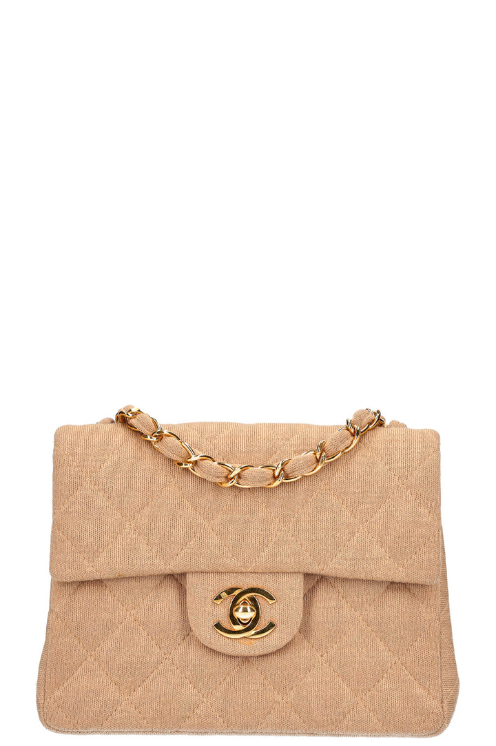 CHANEL Square Flap Bag Jersey Beige