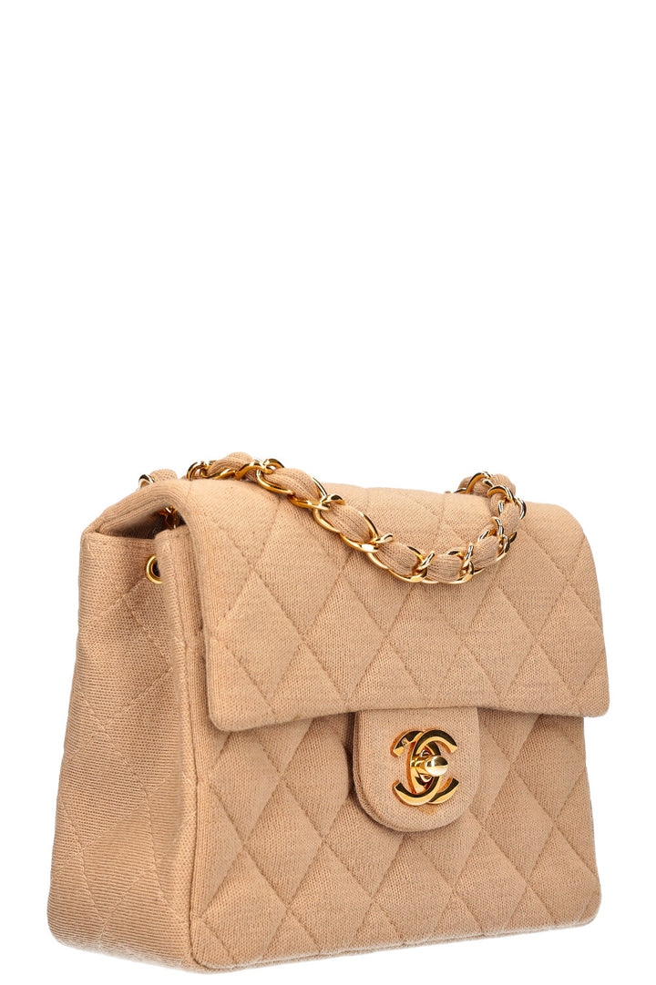 CHANEL Square Flap Bag Jersey Beige