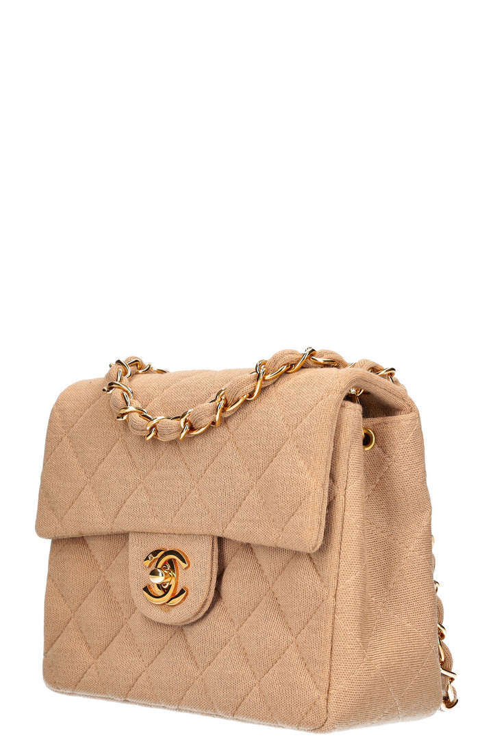 CHANEL Square Flap Bag Jersey Beige