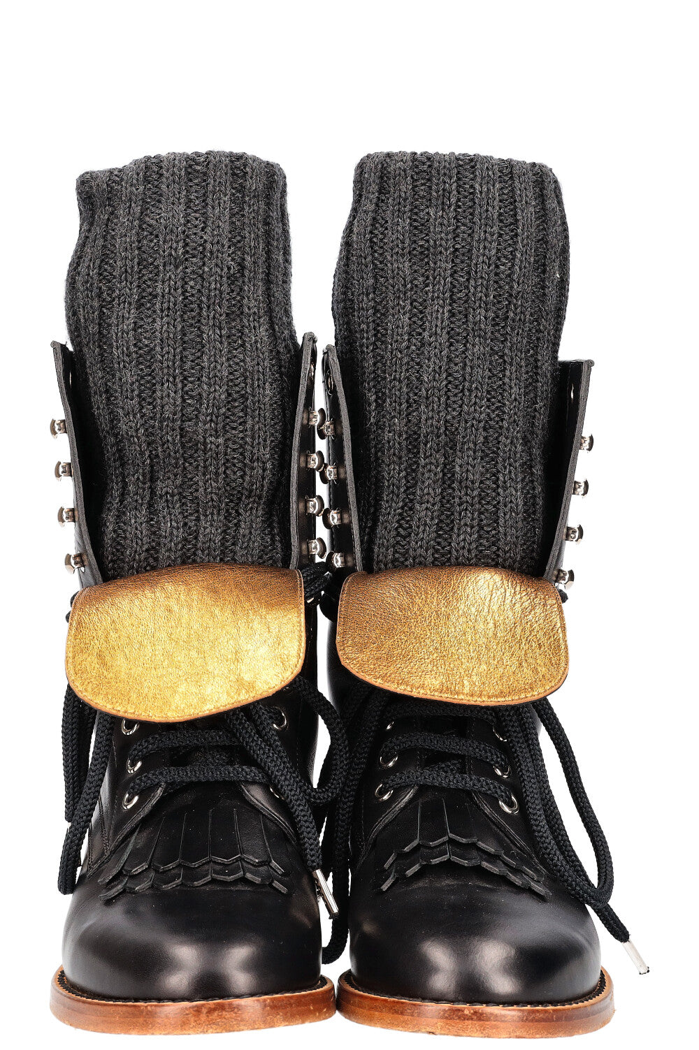 CHANEL Combat Boots with Socks Black &amp; Gold