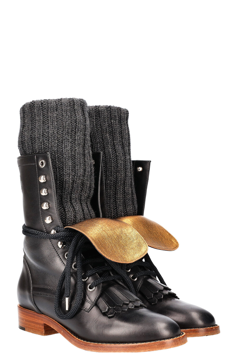 CHANEL Combat Boots avec Chaussettes Noir &amp; Doré