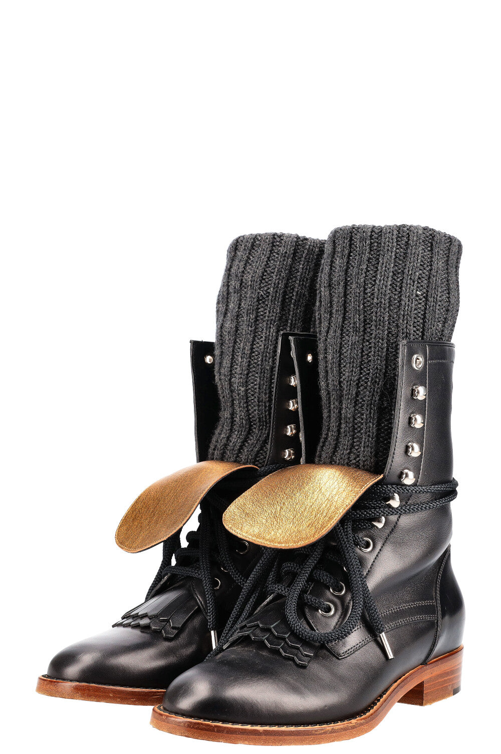 CHANEL Combat Boots avec Chaussettes Noir &amp; Doré