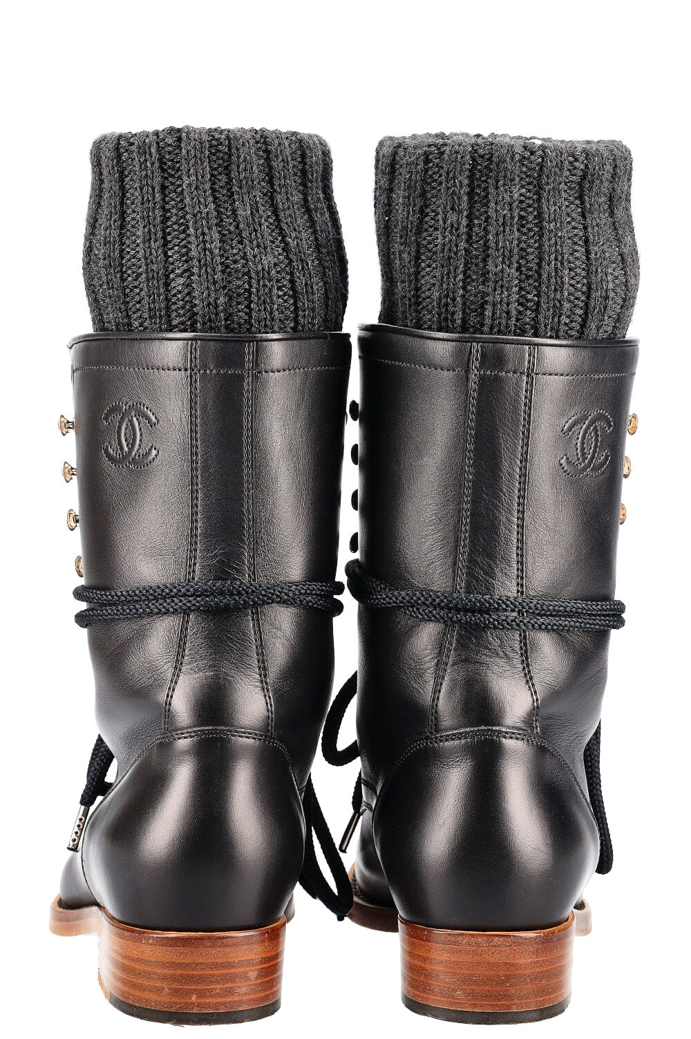 CHANEL Combat Boots with Socks Black Gold REAWAKE