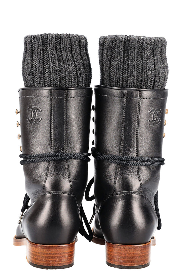 CHANEL Combat Boots with Socks Black &amp; Gold