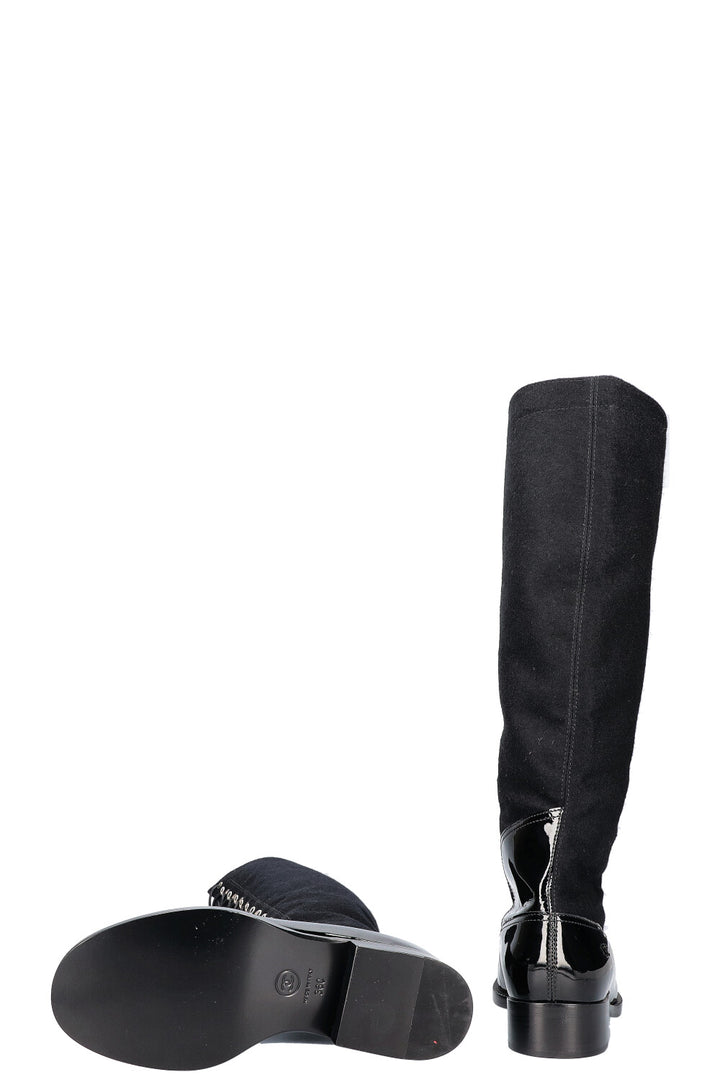 CHANEL Lace Up Knee Boots Black