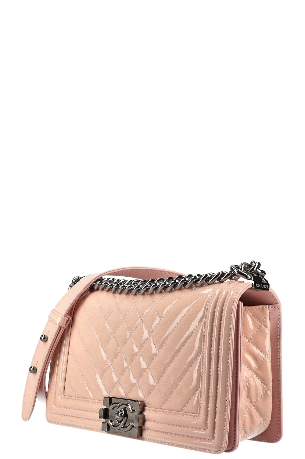 CHANEL Medium Boy Cuir Verni Poudre