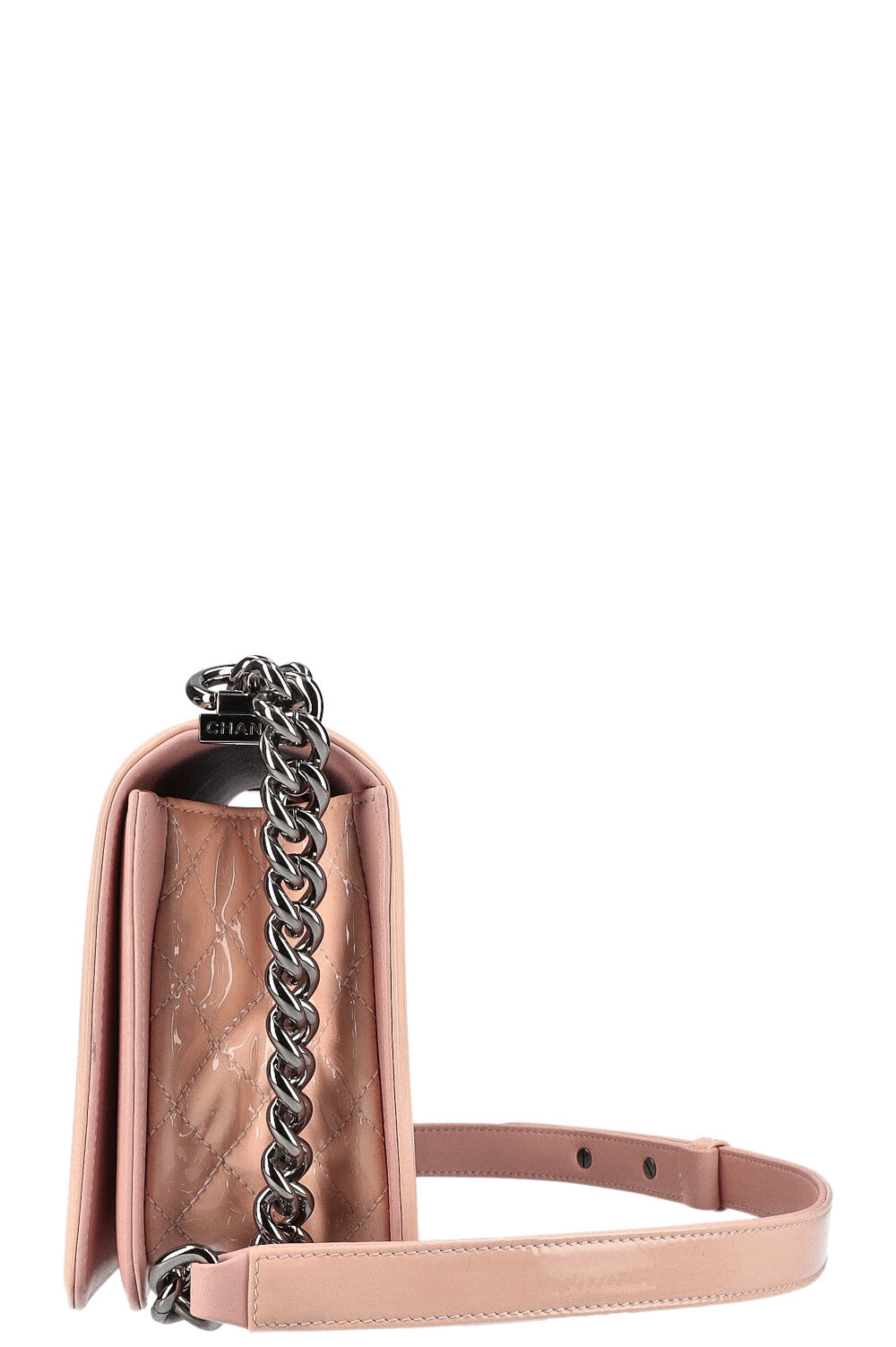 CHANEL Medium Boy Patent Leather Powder