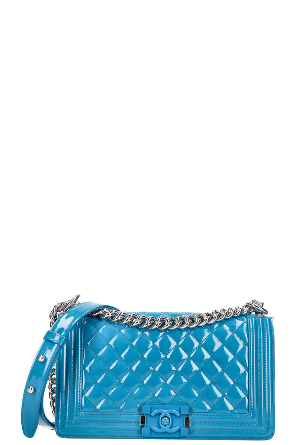 CHANEL Medium Boy Bag Patent Blue