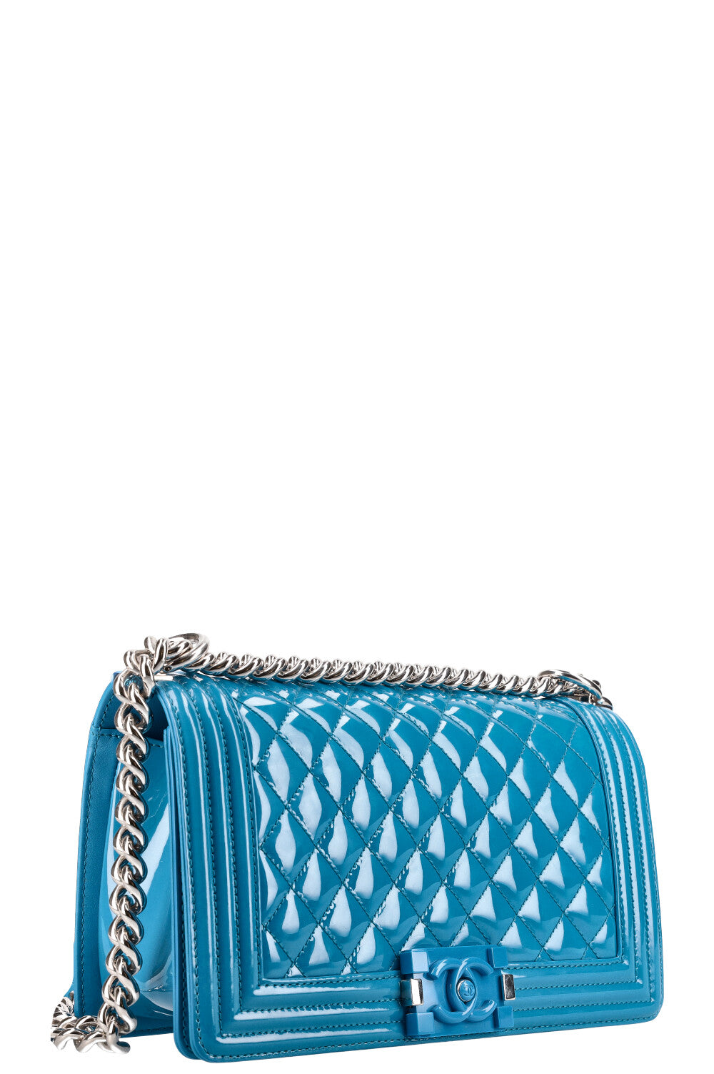 CHANEL Sac Boy Moyen Bleu Verni