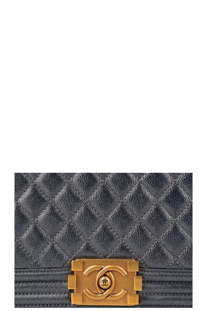 CHANEL Boy Bag Large Metallic Blue