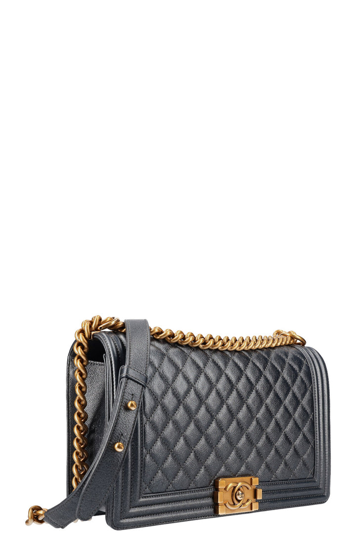 CHANEL Boy Bag Large Metallic Blue