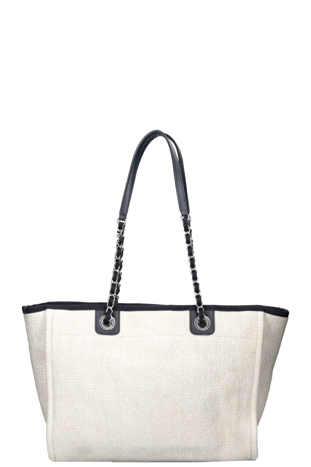 CHANEL Deauville Bag Small Raffia White Navy