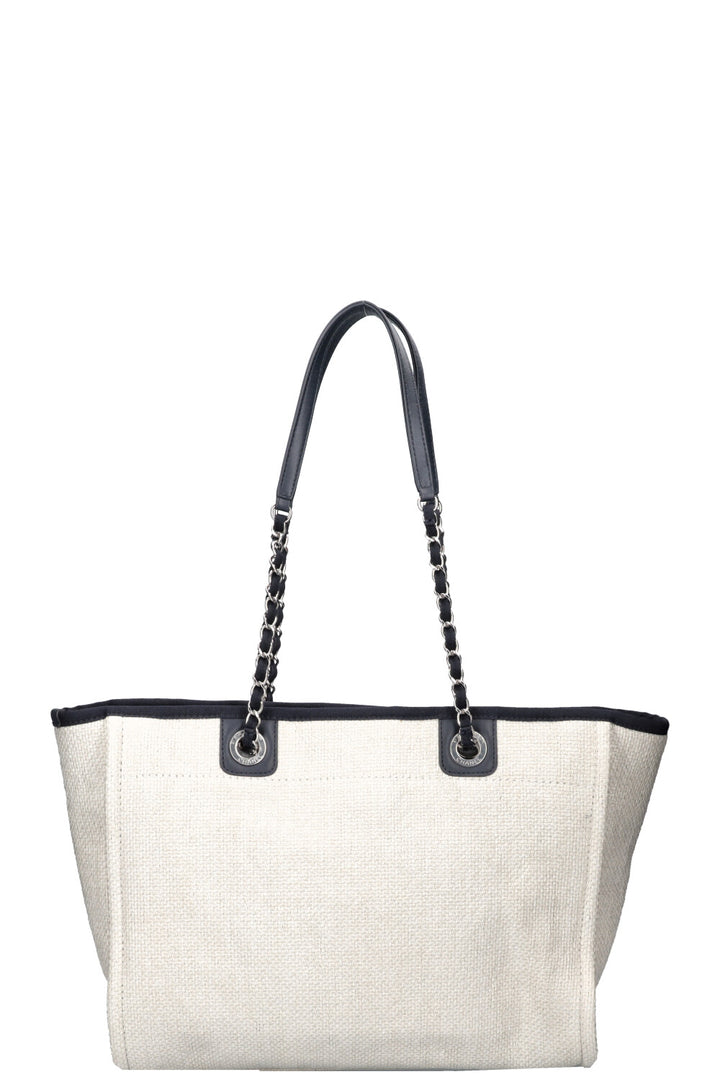 CHANEL Deauville Bag Small Raffia White Navy