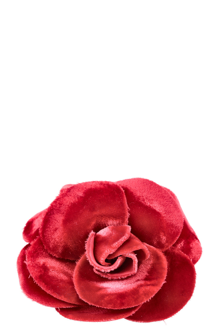 CHANEL Camelia Brooch Velvet Red