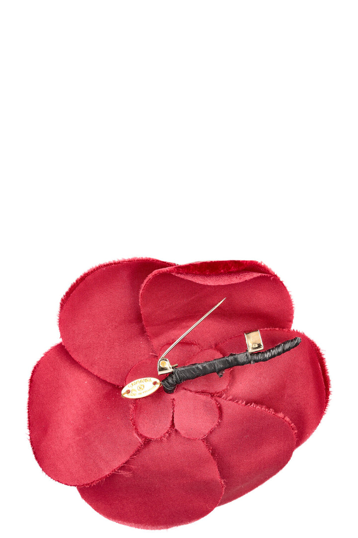 CHANEL Camelia Brooch Velvet Red