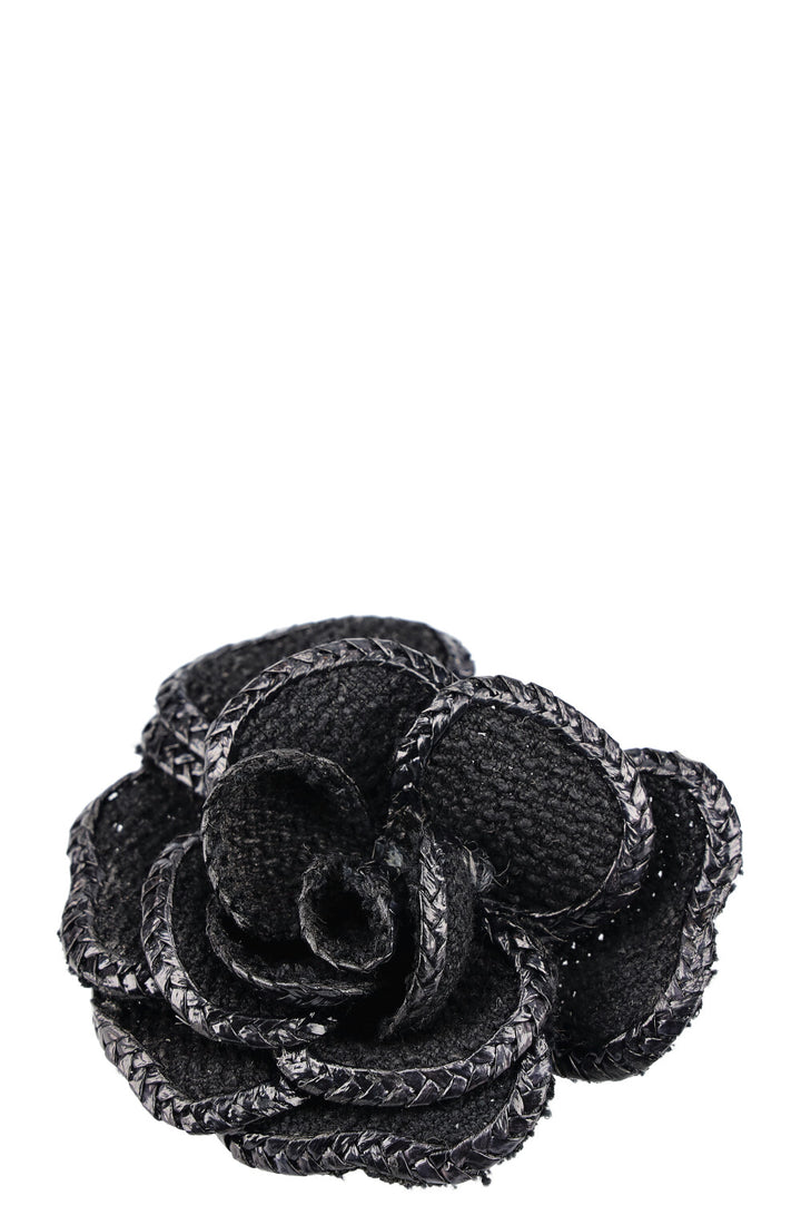 Chanel Camelia Brooch Black Vintage 1980s