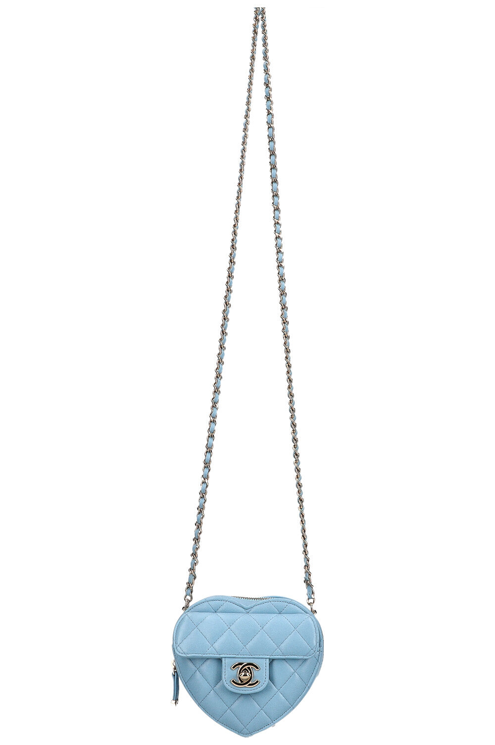 Chanel Small Heart Bag Baby Blue Silver