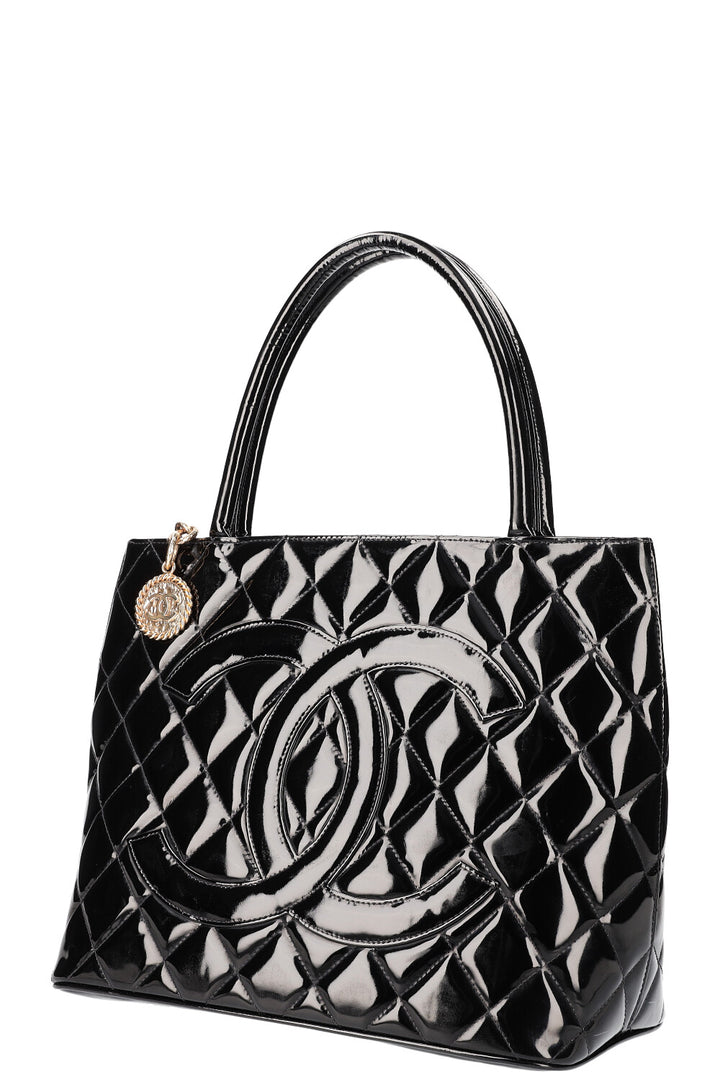 CHANEL Medaillon Tote Patent Black 2002
