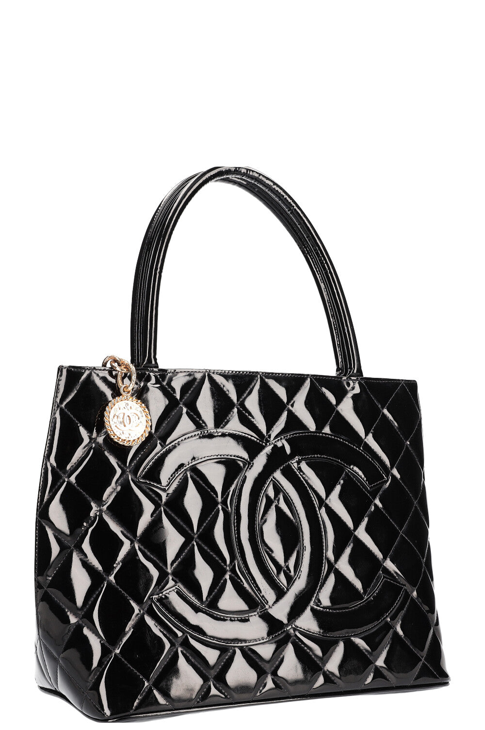 CHANEL Medaillon Tote Patent Black 2002