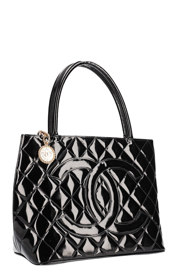 CHANEL Medaillon Tote Patent Black 2002