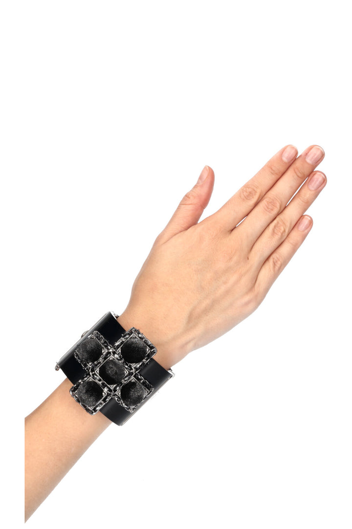 CHANEL Resin Cuff Velvet Cross Black 13K