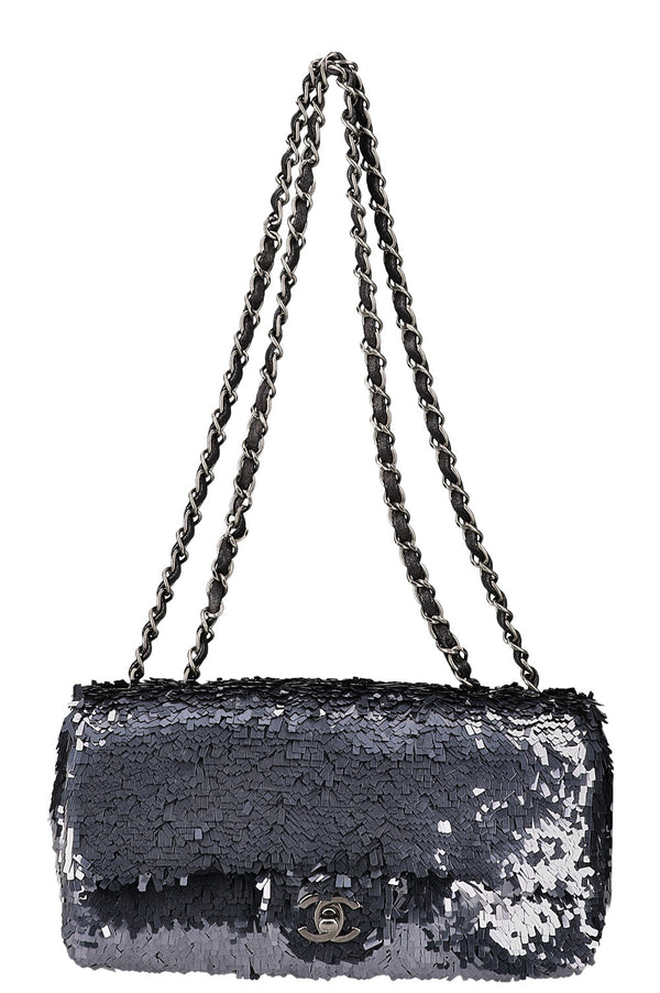 CHANEL Sac à Rabat Unique Paillettes Bleu 2013