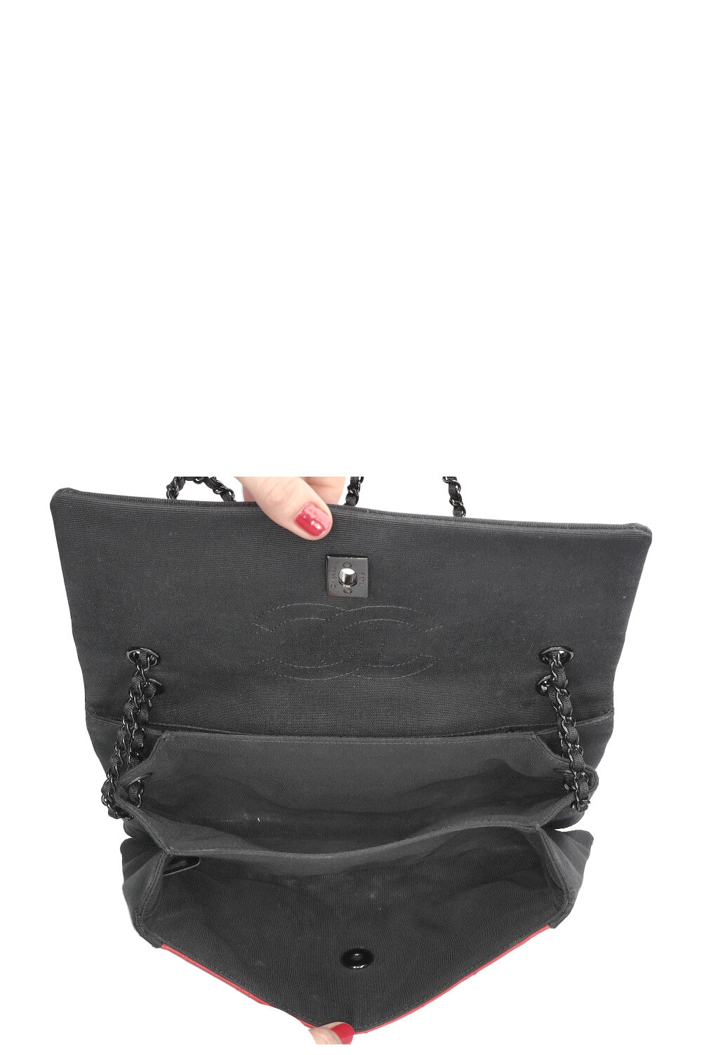 CHANEL Sac à rabat unique Rouge Noir